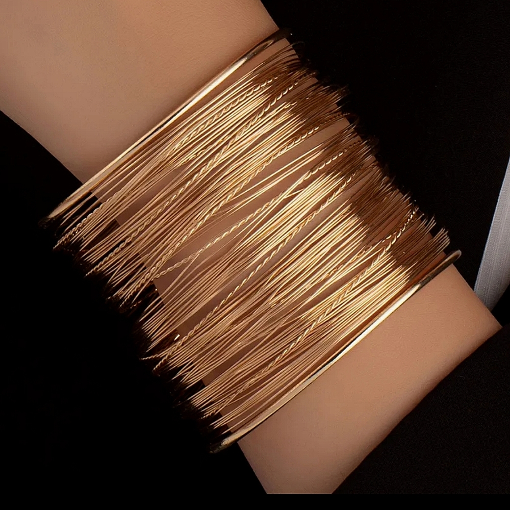 Stunning Polished Multi Tube Long Cuff Vintage Style Boho Bangle NWT